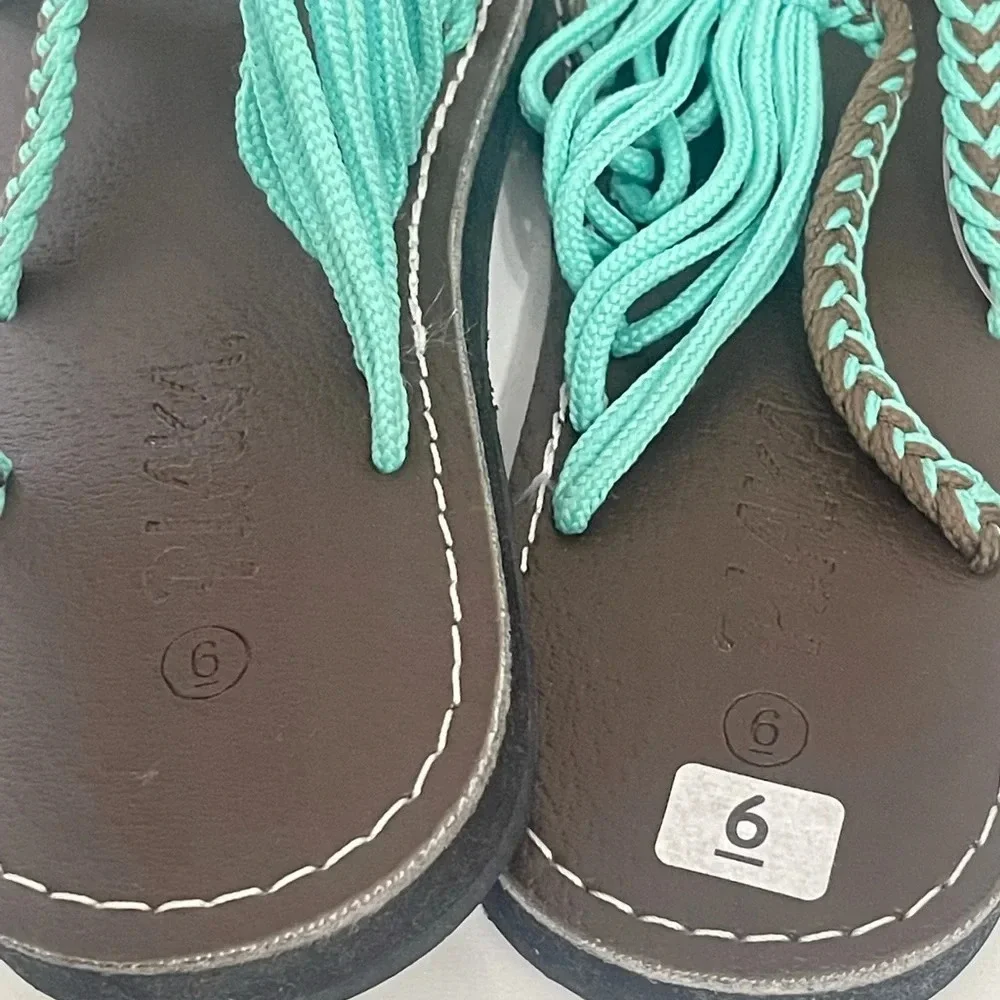 Plaka Flip Flops Thong Sandals Teal Brown size 6 / free toe ring - Picture 7 of 16